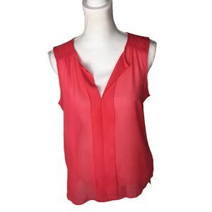 Sheer Chiffon V Neck Sleeveless Shirt Tank Top Size Medium Coral